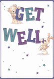 Capturing the joyful, nurturing atmosphere so characteristic of Old Malden, this illustrated get well card leaps with the hopeful energy of recovery. At its heart, a cuddly teddy bear, rendered with inviting strokes that mimic soft fur, perches above the word 'GET', while a cheerful puppy, ears delightfully floppy, presses eagerly against 'WELL', both characters radiating affectionate optimism. The bold letters, shaded in vibrant indigos and teals, seem to pop right out, much like vibrant flowers in a beloved local garden after sunrise. Scattered stars in various blue and purple hues scatter across the scene, evoking the twinkling lights of Old Malden's evening sky. The card's crisp, creamy background offers a sense of cleansing freshness, reminiscent of the renewed air after a gentle rain on The Cut. There's a nearly tactile sensation to the fluffy bear and puppy-one can almost feel their warmth, as when receiving a comforting bouquet from a caring friend. This card is more than a wish for wellness; it is a heartfelt gesture brimming with kindness and resilience, reflecting the supportive community spirit woven through every home and street in Old Malden.